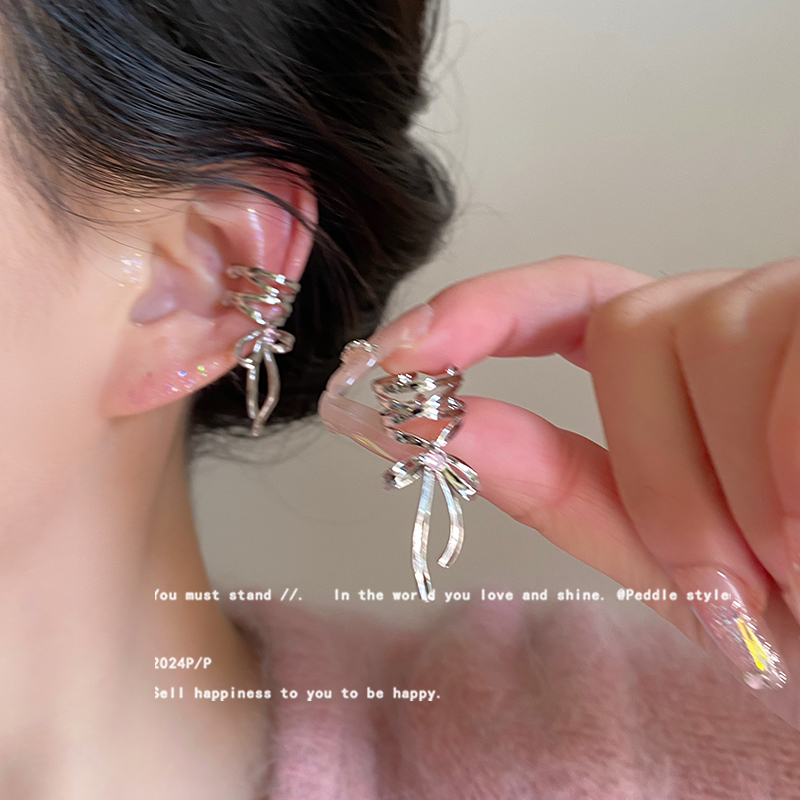 丝带芭蕾风~蝴蝶结耳骨夹女无耳洞耳夹独特小众设计耳环清冷耳饰