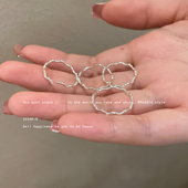 叠戴绝美 银色简约几何波浪素圈开口戒指女高级感指环温柔食指戒