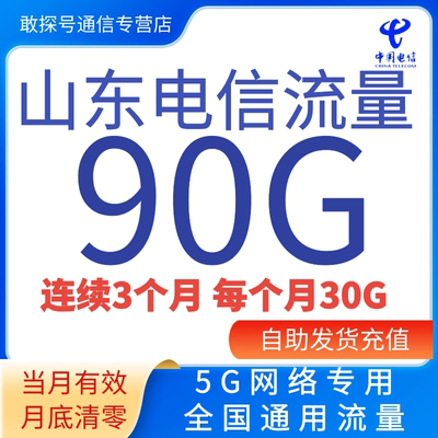 山东电信流量充值90G流量分3个月包5G专用全国通用流量 当月有效