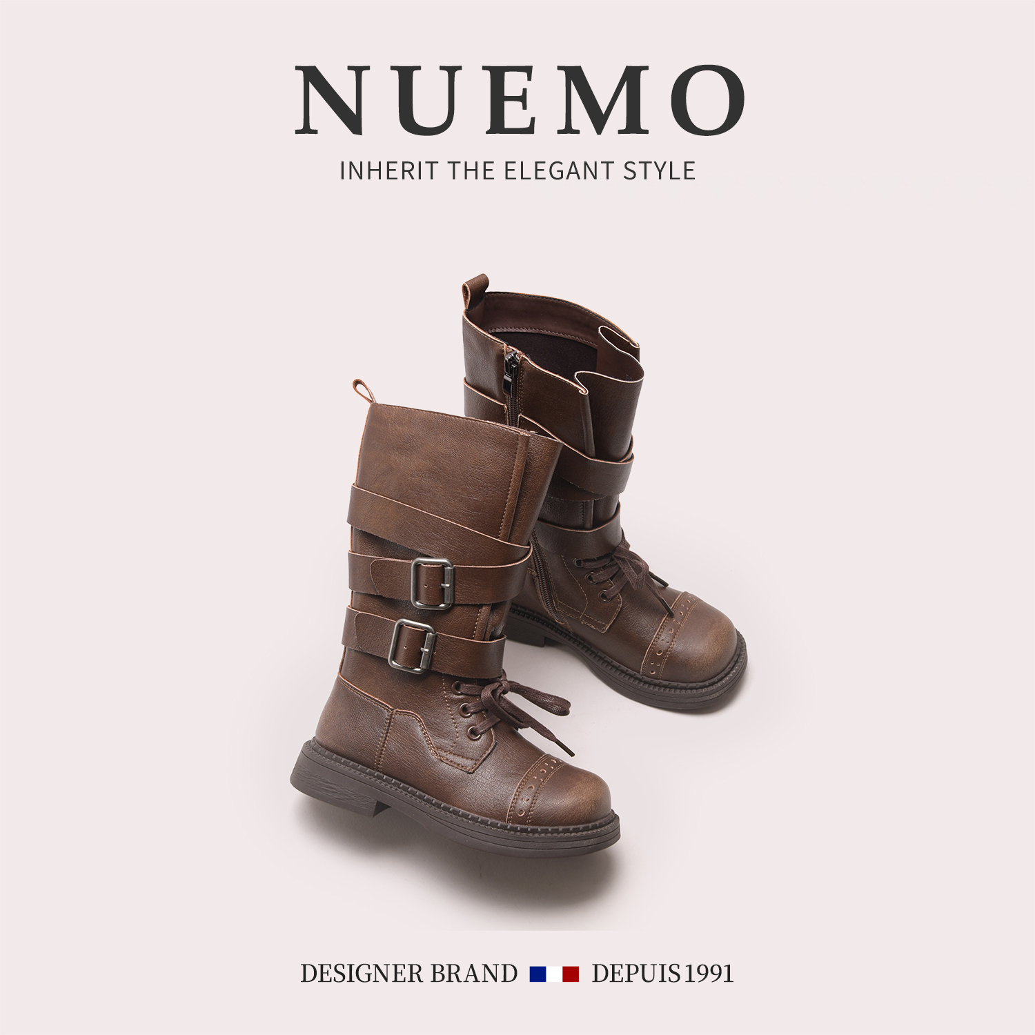 NUEMO女童软底单靴皮靴骑士靴子