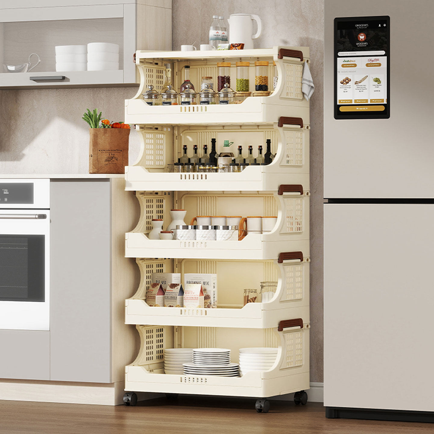 45CM客厅厨房收纳小推车收纳架落地式储物柜零食置物架折叠可移动,收纳整理,收纳柜,淘宝优惠券,粉丝福利购,淘宝优惠卷