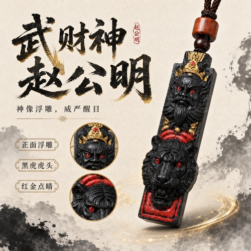 龙虎山雷击枣木赵公明玄坛虎头令牌朱砂鎏金吊坠车挂男士随身挂件