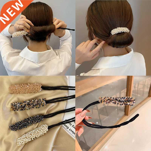 Ruoshui Woman Rhinestone Pearl Flower Hair Bun Maker DIY Hai