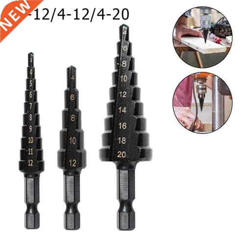 3Pcs 3-12mm 4-12mm 4-20mm Step Drill Bit HSS Titanium Coated