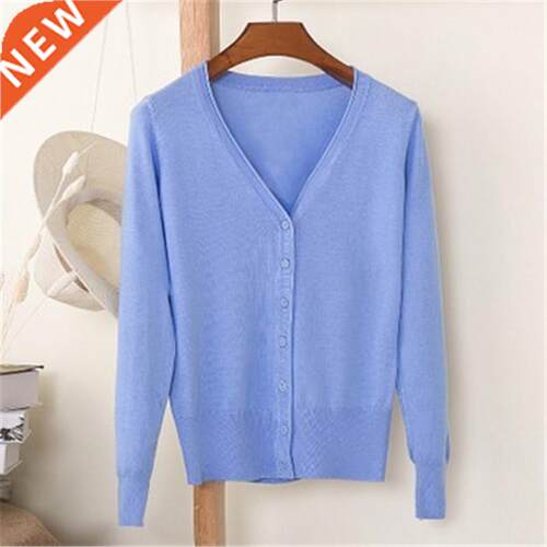 Spring Autumn Single Breasted Long Sleeve Knitted Sweaters L