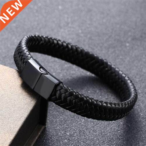 ZOSHI Punk Men Jewelry Black Red Braided Leather Bracelet St