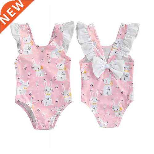 0-24M Baby Girls Swimwear Summer Bunny Print Ruffle Toddler