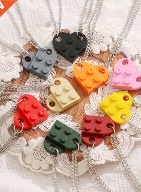 FAMSHIN Punk 2Pcs Heart Brick Couples Love Necklace For Love