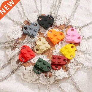 FAMSHIN Punk 2Pcs Heart Brick Couples Love Necklace For Love