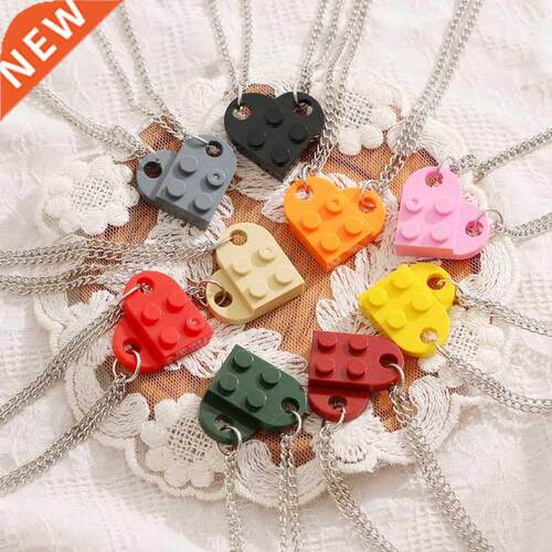 FAMSHIN Punk 2Pcs Heart Brick Couples Love Necklace For Love