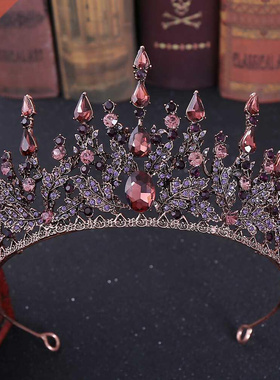 Boque Retro Bronze Violet Crystal Bridal Tias Crown Rhin