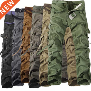 men pants Multi pocket overalls Military washed Tactical