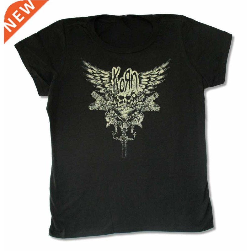 Korn Skull Wings Girls Juniors Black T Shirt New Band Merch