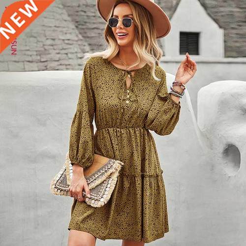 Autumn Women Floral skirt Long Sleeved Dress秋冬碎花连衣裙女