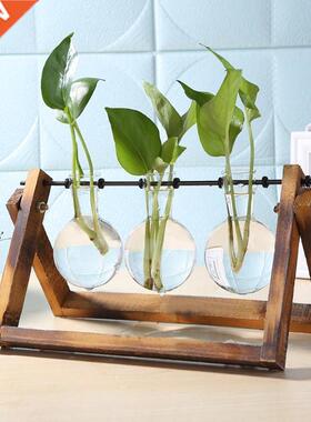 Glass and Wood Vase Planter Terrarium Table Desktop Hydropon