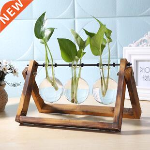 Glass and Wood Vase Planter Terrarium Table Desktop Hydropon