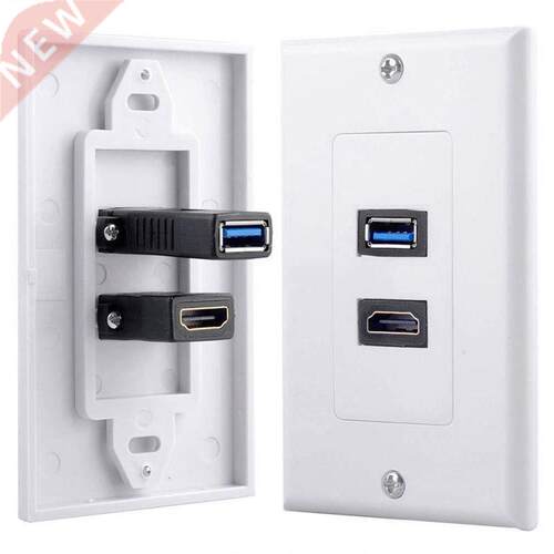 1x 2Port HDMI+USB 3.0 Female Wall Face Plate Panel Outlet So