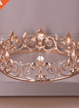 AiliBride Gold Round Crown King Queen Wedding Tiara Bride He
