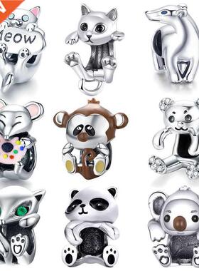 BISAER 925 Sterling Silver French Bulldog Dog Animal Bear Ca