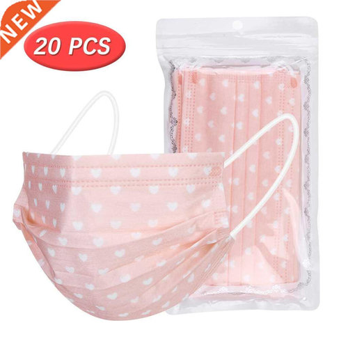 10/100PC Disposable Mask Adult Women Pink Dot Pattern Ply P