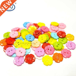 15MM 50/100pcs Flower Shape Mixed Colors Plastic Buttons Ch