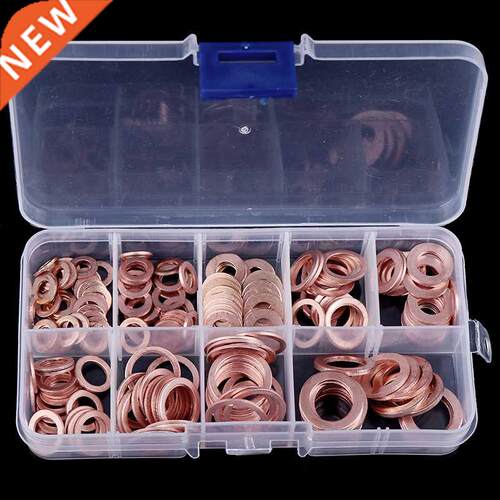 200Pcs/Box Copper Washer Gasket Nut and Bolt Set Flat Ring S