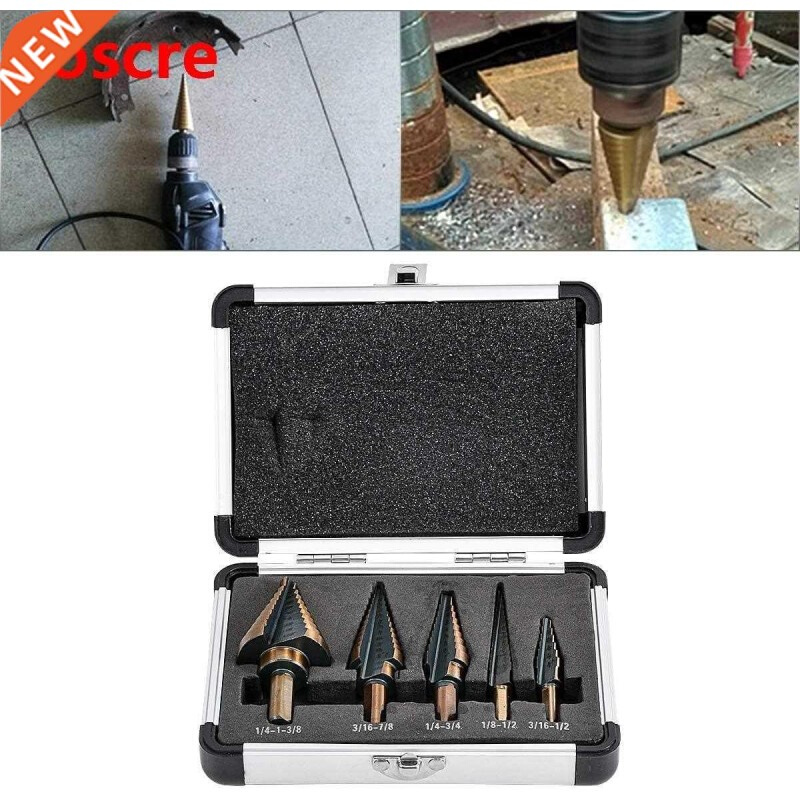 Step Drill Bits 5PCS HSS Cobalt Titanium Step Drill Bits Mul