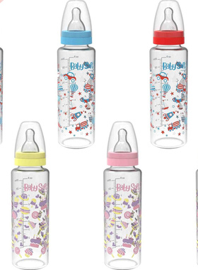 M Baby 250 ml Glass Feeding Bottle With Colorful Patter