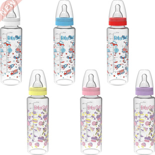 M Baby 250 ml Glass Feeding Bottle With Colorful Patter