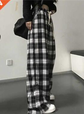 Black and White Plaid pants Oversize New Women Casual Loose