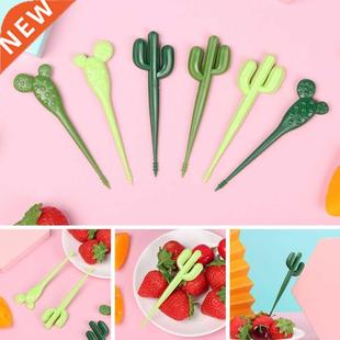 6Pcs/set Plastic Green Cactus Fruit Forks Toothpick Kids