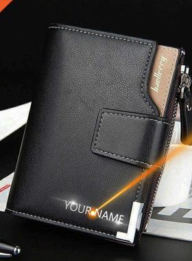 Cuomized Men Wallets Name Engraving Card Holders Zipper Fa