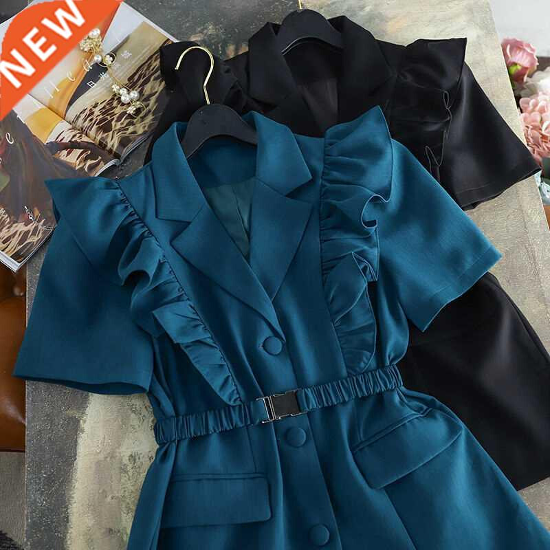 PEONFLY 2022 Summer Two Pieces Set Women Single Botton Loose