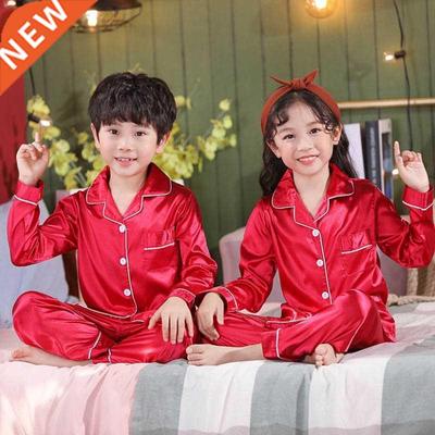 3 6 9 12 14 Year Toddler Boy Girl Pajamas Sets Silk Satin Sl