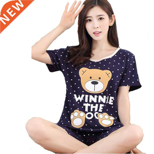 Summer Cartoon Women Pajamas Set Girl Sleepwear Pijama Short