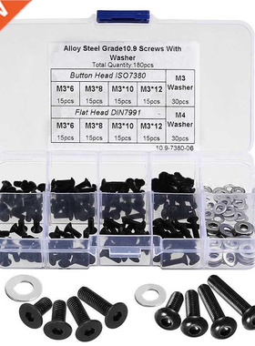 180pcs M3 Round Head Countersunk Head Hexagon Socket Screw B