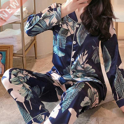 Satin Silk Pajamas Set for Women's Pyjama Suit Printing Long