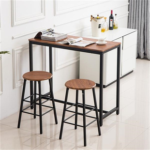 PVC Wood Grain Simple Bar Table Tound Bar Stool (One Table A