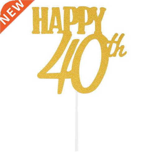 1Pc Gold Happy 40Th Topper Glitter Silhouette Wedding Cake