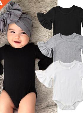 0-24M Newborn Baby Girl Flare Sleeve Solid Black White Grey