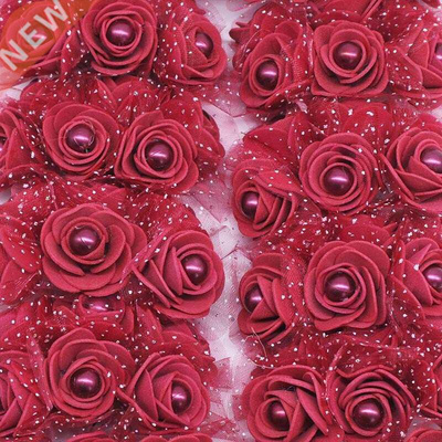 24/72Pcs 3cm Foam Rose with Immitation Pel Bead tificial