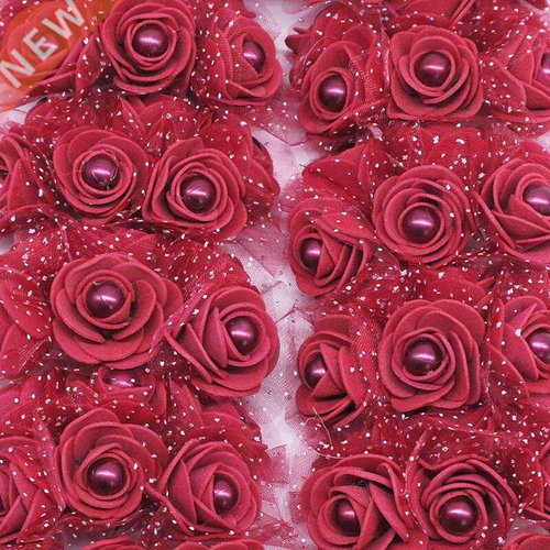 24/72Pcs 3cm Foam Rose with Immitation Pel Bead tificial
