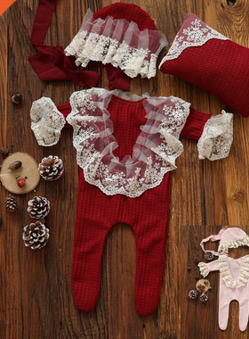 Newborn Photography Props Girl Lace Outfit Pillow Romper Hat