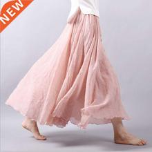 14 Colors Linen Maxi Skirt Pleated Vintage Boho Maxi Long Ca