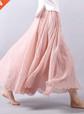 14 Colors Linen Maxi Skirt Pleated Vintage Boho Maxi Long Ca