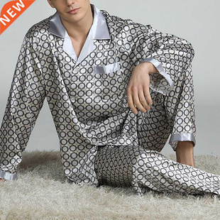 Mens Stain Silk Pajama Sets Pajamas Men Sleepwear Modern Sty