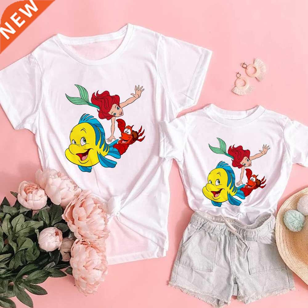 Girl T-shirt Cartoon The Little Mermaid Ariel Flounder Sebas