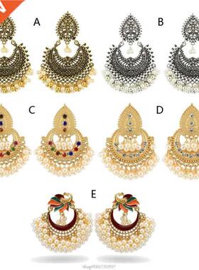 Bollywood Ethnic Bridal Bride Kundan Earrings Peacock Pearls