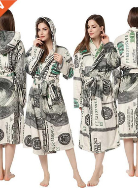 New dollar printed nightgown men women flannel bathrobe 浴袍