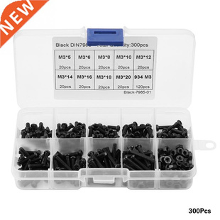 300pcs M3 Black Carbon Steel Pan Head Cross Drive Screw Bolt